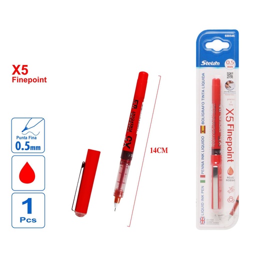 [688546] Bolígrafo tinta líquida punta fina rojo 1pcs para escritura precisa