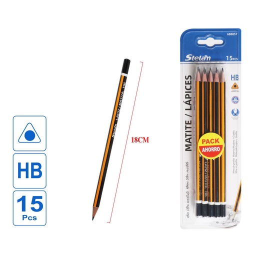 [688857] Lápices HB triangulares amarillos y negros 15pcs para escritura y dibujo