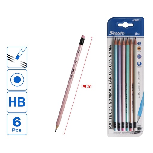 [688871] Lápices con goma HB 6pcs para escritura