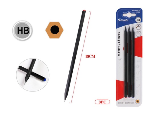 [688875] Lápices HB 3pcs negros hexagonales para escritura