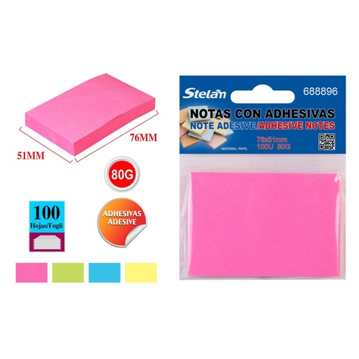 [688896] Notas adhesivas fluorescentes 76x51mm 100 hojas