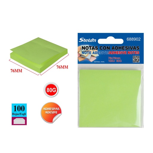 [688902] Notas adhesivas 76x76mm fluorescentes 100 hojas verdes