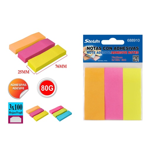 [688910] Notas adhesivas fluorescentes 76x25mm para material escolar