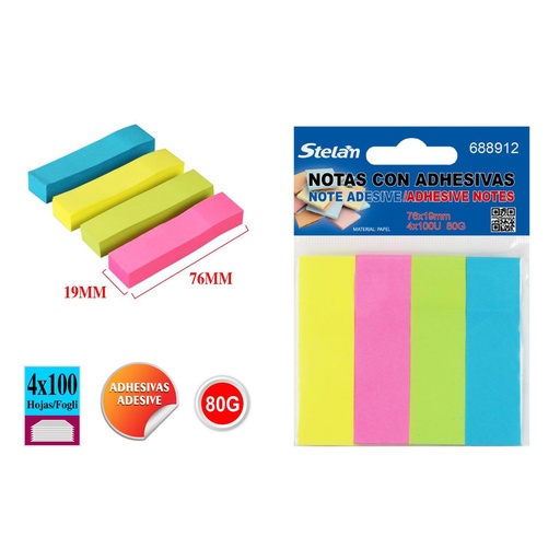 [688912] Notas adhesivas 76*19mm fluorescentes 100 hojas