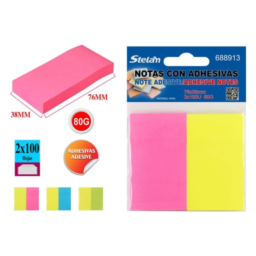 [688913] Notas adhesivas fluorescentes 76x38mm 100 hojas para oficina y estudio