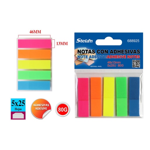 [688925] Notas adhesivas fluorescentes con 5 tiras de 25 hojas 46x13mm