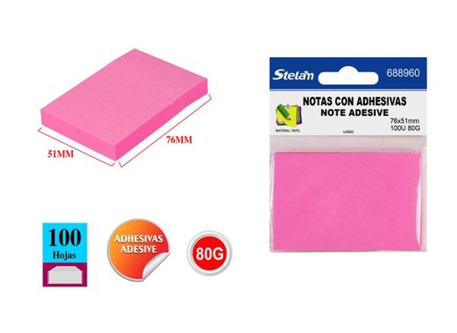 [688960] Notas adhesivas fluorescentes rosa 76x51mm 100 hojas para oficina