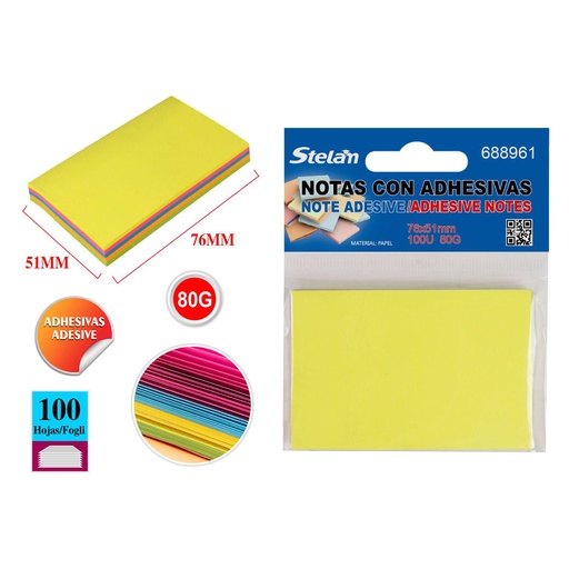 [688961] Notas adhesivas fluorescentes 76x51 100 hojas para oficina y estudio