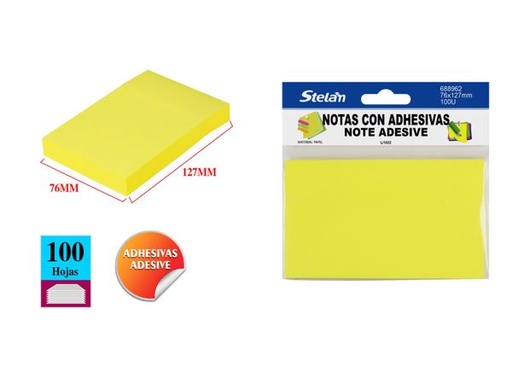 [688962] Notas adhesivas 76*127mm 100 hojas (amarillo fluorescente)