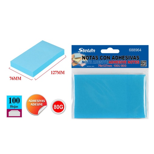 [688964] Notas adhesivas 76x127mm 100 hojas fluorescente azul