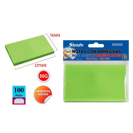 [688966] Notas adhesivas fluorescentes 76x127mm 100 hojas