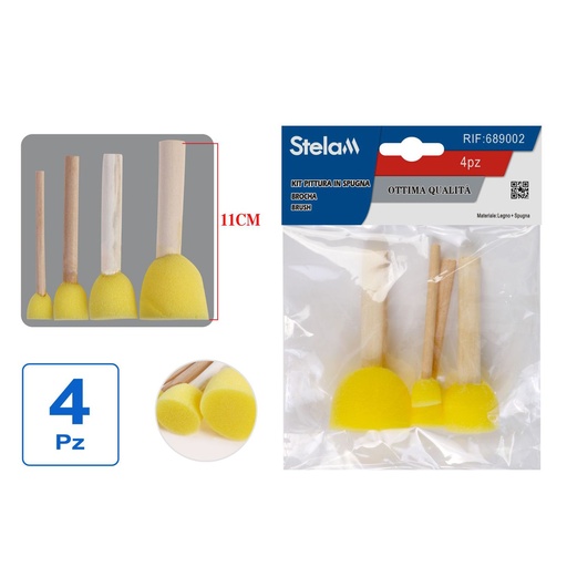 [689002] Brocha con mango de madera y rodillo de esponja 4pcs