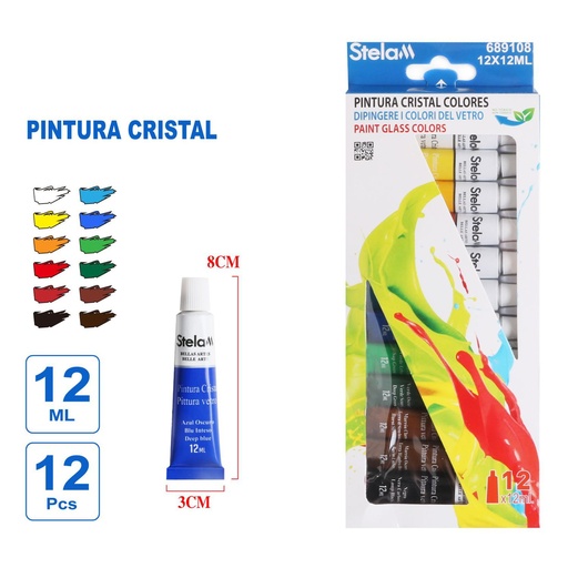 [689108] Pintura para cristal 12ml 12pcs manualidades