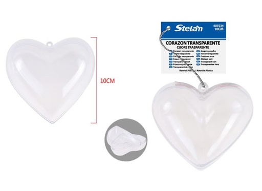 [689234] Corazón transparente de plástico 10cm para manualidades