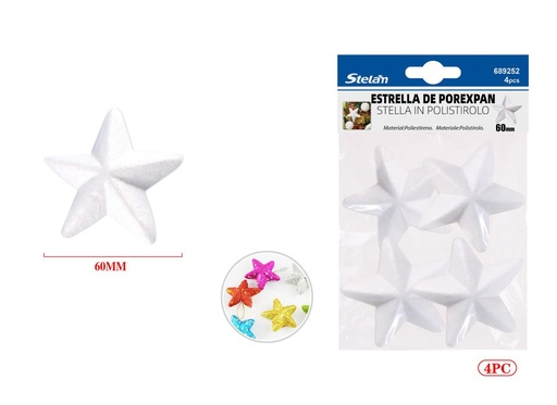 [689252] Estrellas de porexpán 60mm 4pcs para manualidades