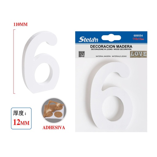 [689554] Decoración madera letra grande 11cm blanco