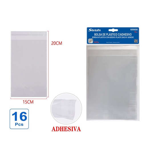 [689600] Bolsa de plástico adhesiva 15x20cm 16pz para almacenamiento