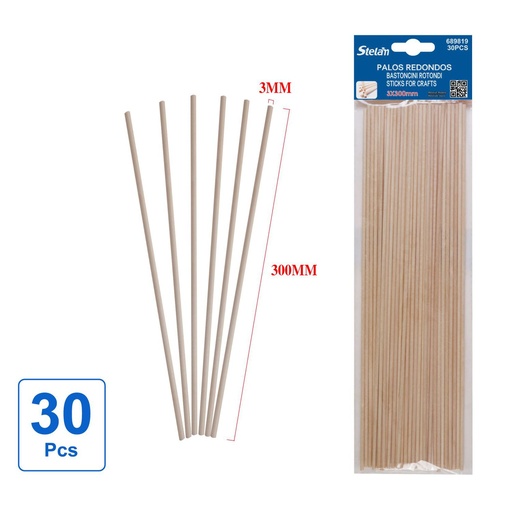 [689819] Palos redondos para manualidades 3mm x 30cm 30pcs