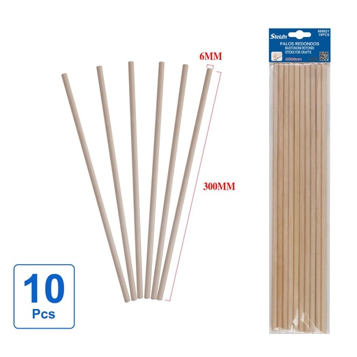 [689821] Palos redondos de madera para manualidades 6mmx30cm