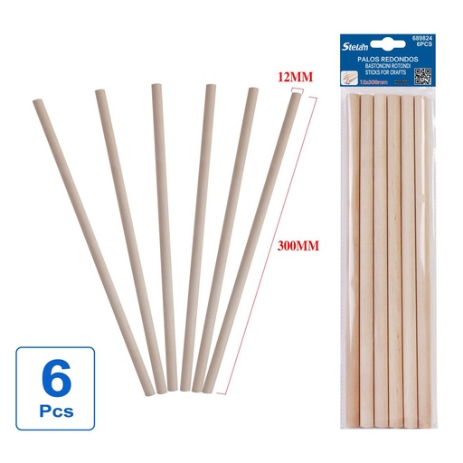 [689824] Palos redondos para manualidades 12mmx30cm 6pcs