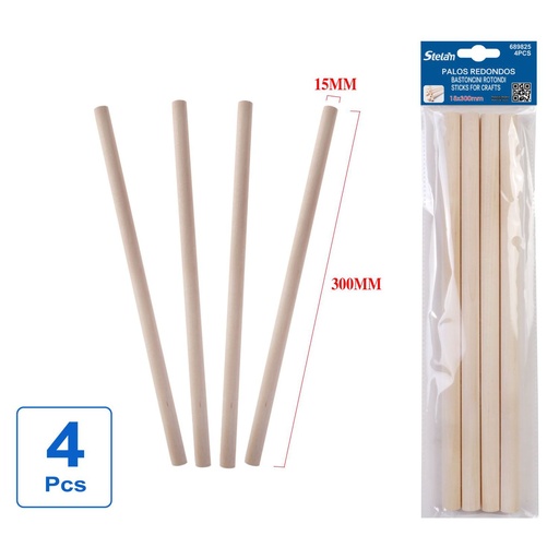 [689825] Palos redondos para manualidades 15mmx30cm 4pcs