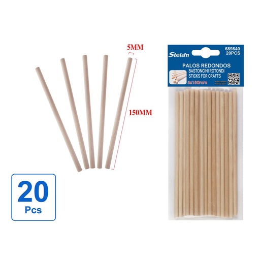 [689840] Palos redondos de madera 5x150mm 20pcs