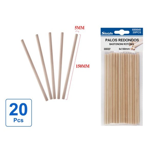 [689840] Palos redondos de madera 5x150mm 20pcs