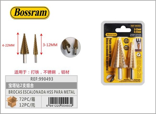 [990493] Brocas escalonadas HSS para metal 3-12mm y 4-22mm