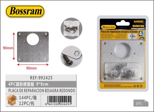 [992425] Placa de reparación bisagra redonda 9x9cm 4pcs