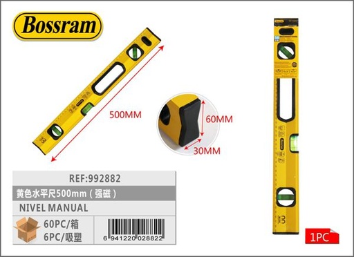 [992882] Nivel manual magnético amarillo 500mm