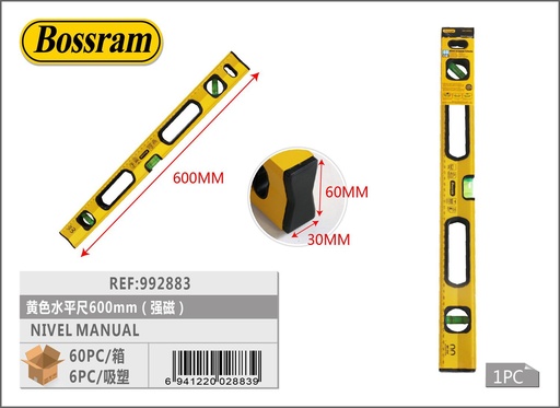 [992883] Nivel manual amarillo 600mm con imán