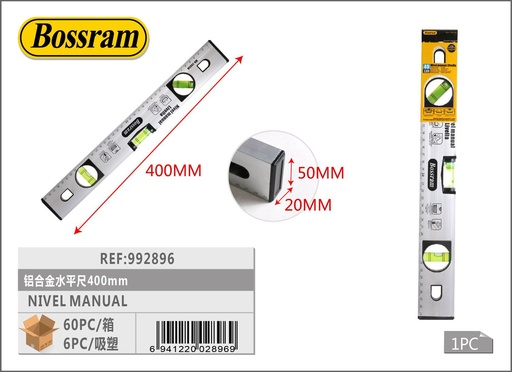 [992896] Nivel manual de aluminio 400mm para medición