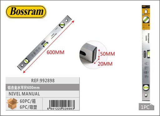 [992898] Nivel manual de aluminio 600mm