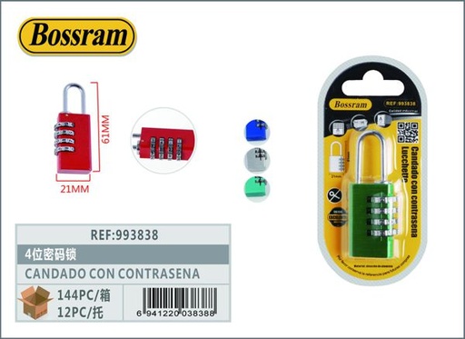 [993838] Candado con combinación de 4 dígitos para seguridad