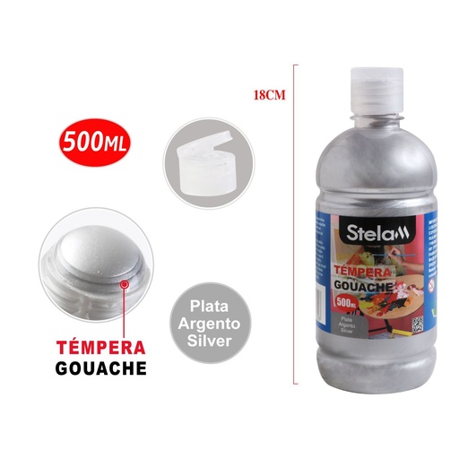 [998130] Témpera plateada 500ml para manualidades y pintura artística