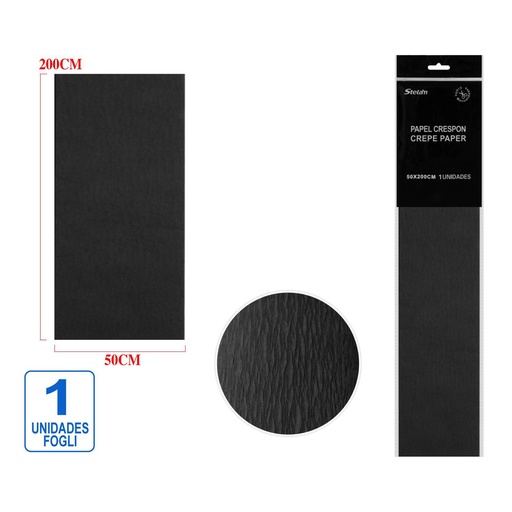 [999242] Papel crespón negro 50x200cm para manualidades y decoraciones