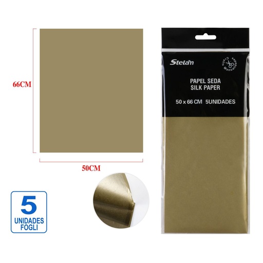 [999933] Papel seda dorado 5pcs, 50.8x66cm, para manualidades