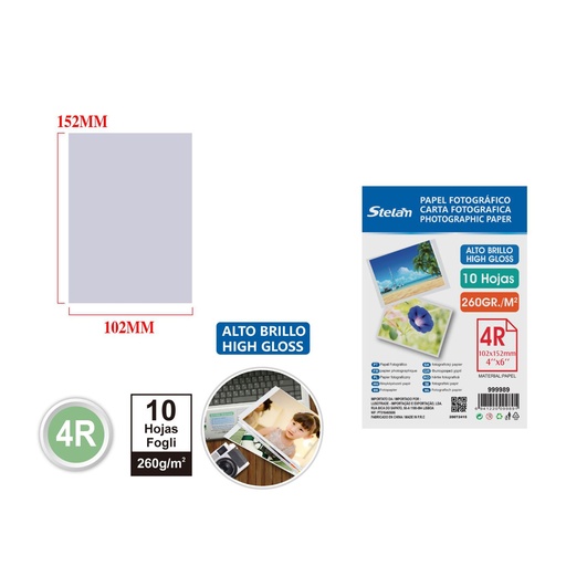 [999989] Papel fotográfico brillante 260g 4*6mm 10pcs