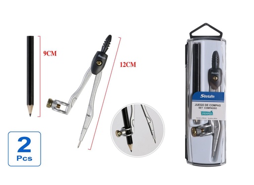 [860106] Juego de compás con lápiz de madera para dibujo técnico