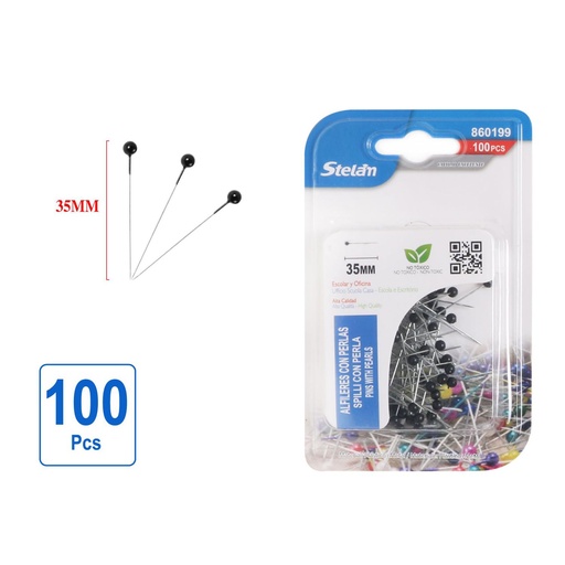 [860199] Alfileres con perlas negra 100pcs para manualidades y costura