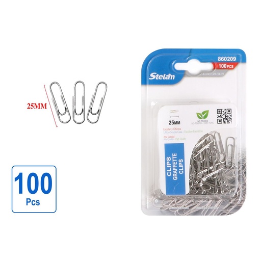 [860209] Clips plateados 25mm 100pcs