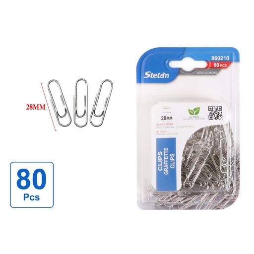 [860210] Clips plateados de 28mm 80pcs para oficina y papelería