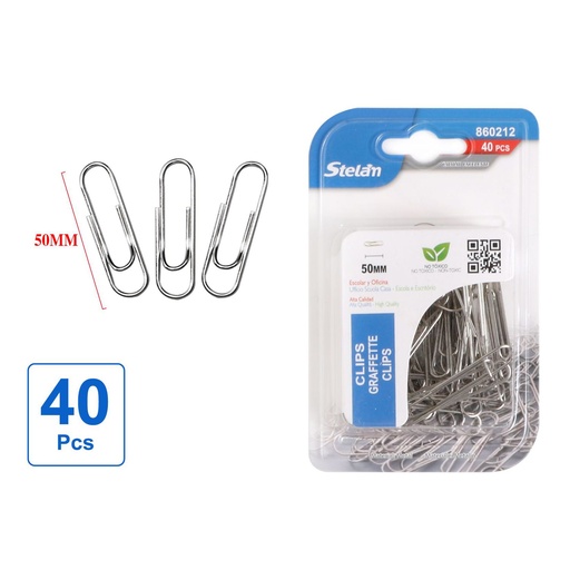 [860212] Clips plateados 50mm 40pcs para oficina