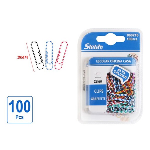 [860216] Clips de papel 28mm zebra 100 piezas para oficina