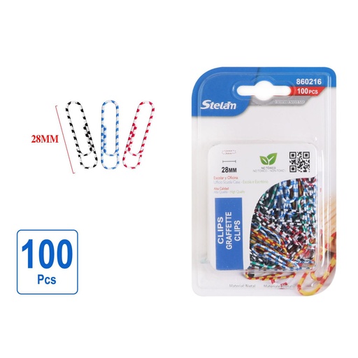 [860216] Clips de papel 28mm zebra 100 piezas para oficina