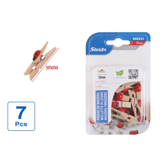 [860241] Pinzas de madera 35mm 7pcs para oficina