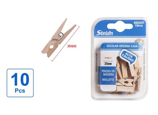 [860247] Pinzas de madera natural 35mm 10pcs para manualidades y papelería