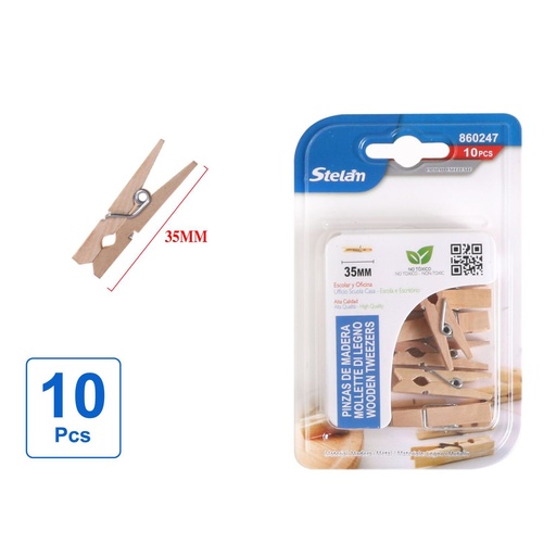 [860247] Pinzas de madera natural 35mm 10pcs para manualidades y papelería