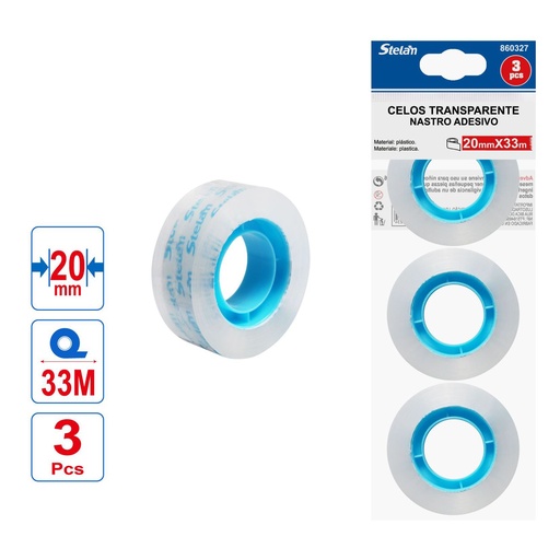 [860327] Celo transparente 3pcs 2.0cm x 33m para oficina y manualidades