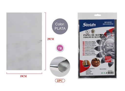 [861023] Papel de aluminio 2pc 29x19cm plata